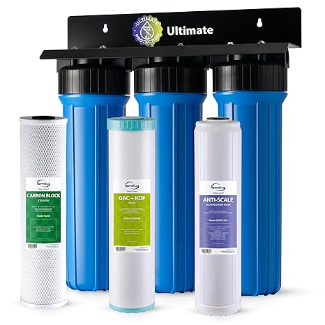 iSpring Whole House Water Filter System, Reduces PFOA/PFOS, PFAS, Lead, Scale, Chlorine, Chloramine, 3-Stage Whole House Water Filtration System