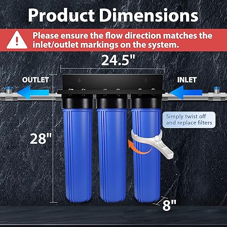 iSpring Whole House Water Filter System, Reduces PFOA/PFOS, PFAS, Lead, Scale, Chlorine, Chloramine, 3-Stage Whole House Water Filtration System